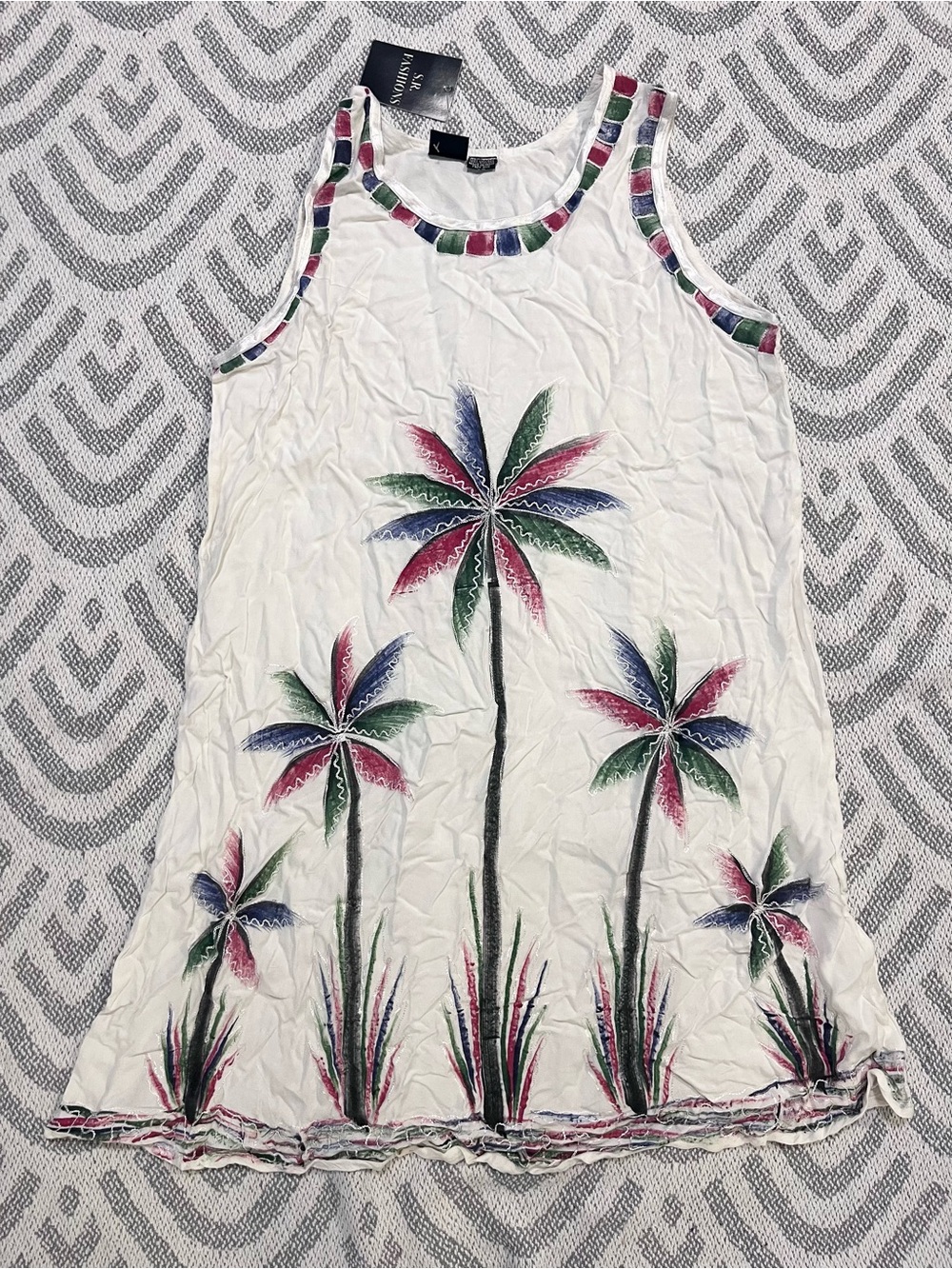 S.R. FASHIONS Embroidered Palm Tree Sleeveless Dress NWT